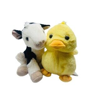 RARE Hallmark Baby Cow Calf & Duckling Soft Stuffed Plush 8” Farm Animal Toys
